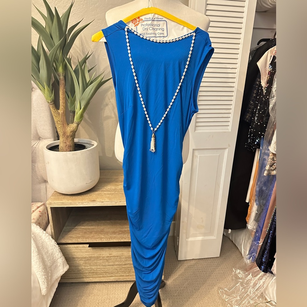 Venus Royal Blue Ruched Bodycon Dress (Size S)